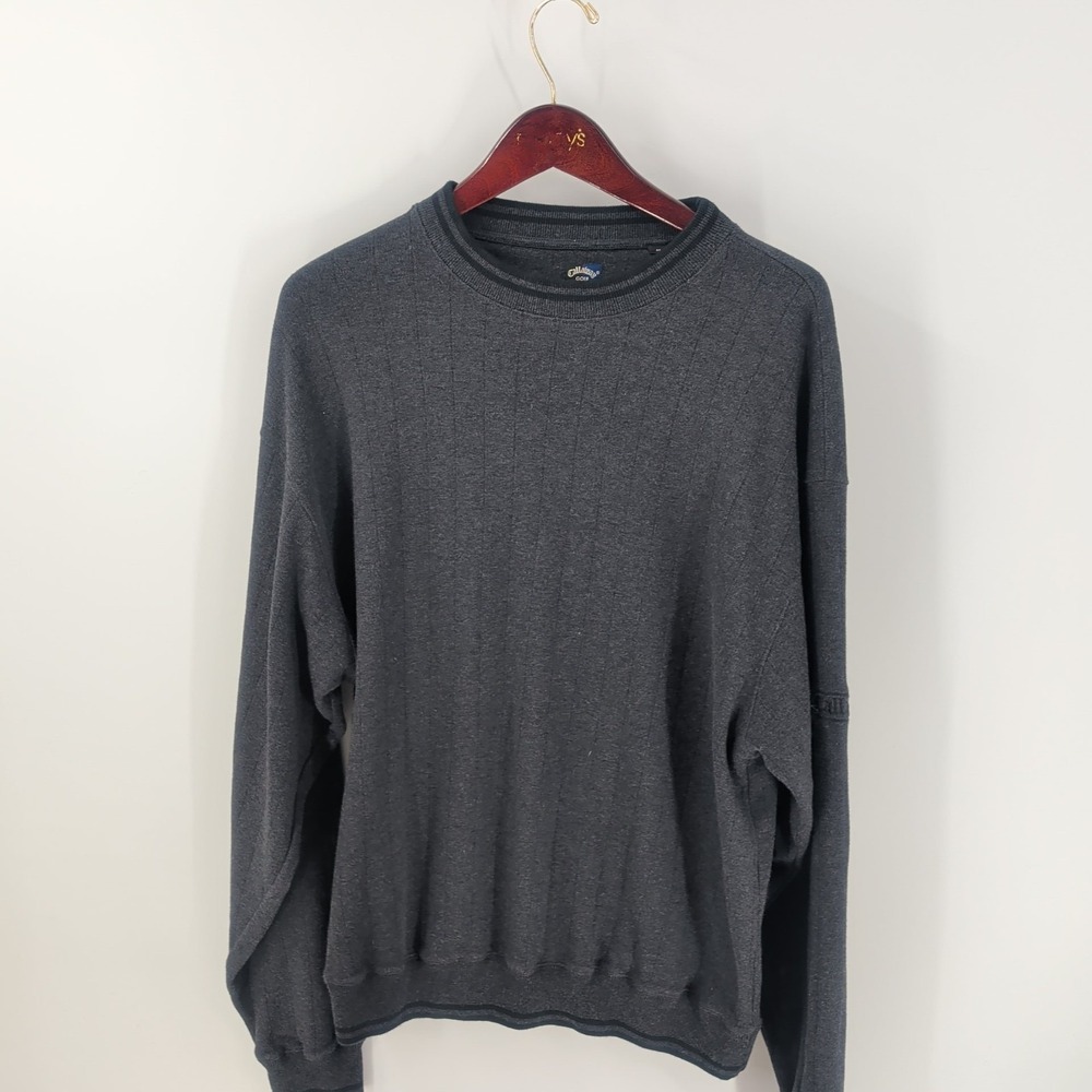 Vtg Callaway Golf Interlock Ribbed Round Neck Cotton‎ Pullover Sweatshirt Gray M